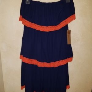 Lizard Thicket Strapless Navy & Orange Dress